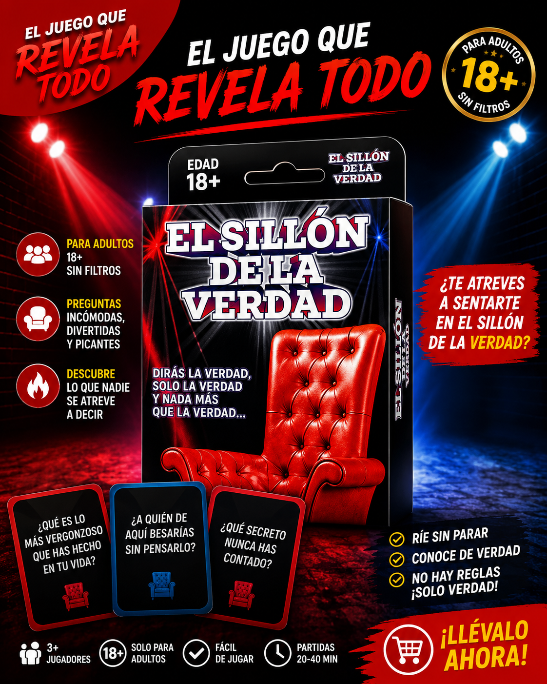 El Sillón de la Verdad | Juego de Cartas para Adultos 18+